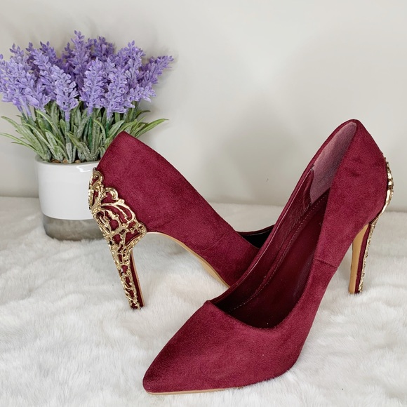 Charlotte Russe Shoes - Charlotte Russe Maroon with Gold Filigree Heels